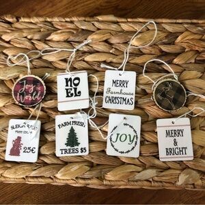 8pc mini wood farm house ornaments